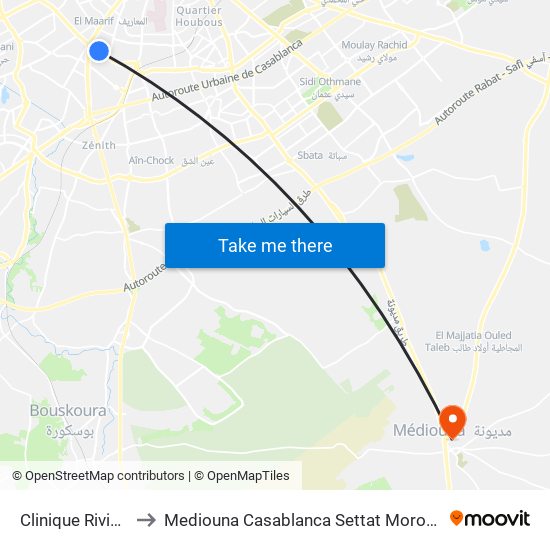 Clinique Riviera to Mediouna Casablanca Settat Morocco map