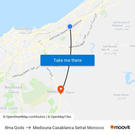 Rma Qods to Mediouna Casablanca Settat Morocco map