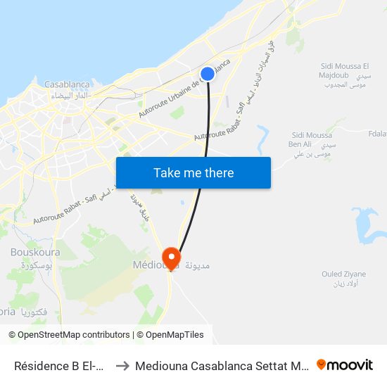 Résidence B El-Baida to Mediouna Casablanca Settat Morocco map