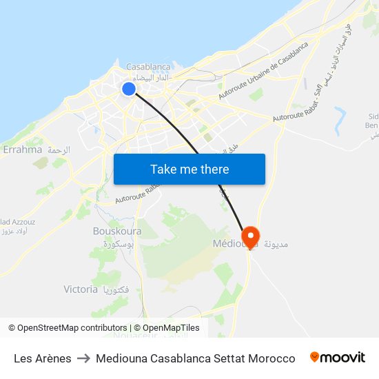 Les Arènes to Mediouna Casablanca Settat Morocco map