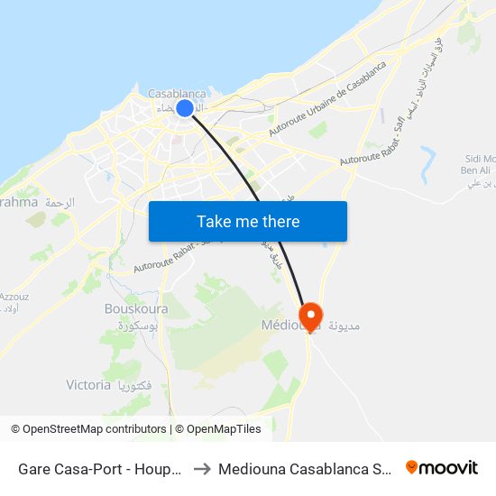 Gare Casa-Port - Houphouët-Boigny to Mediouna Casablanca Settat Morocco map