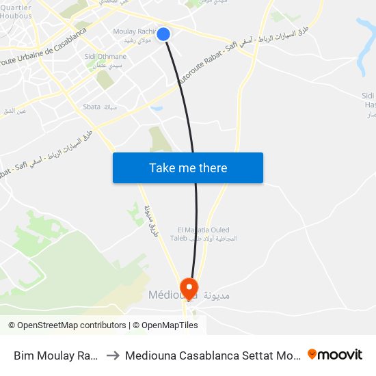 Bim Moulay Rachid to Mediouna Casablanca Settat Morocco map