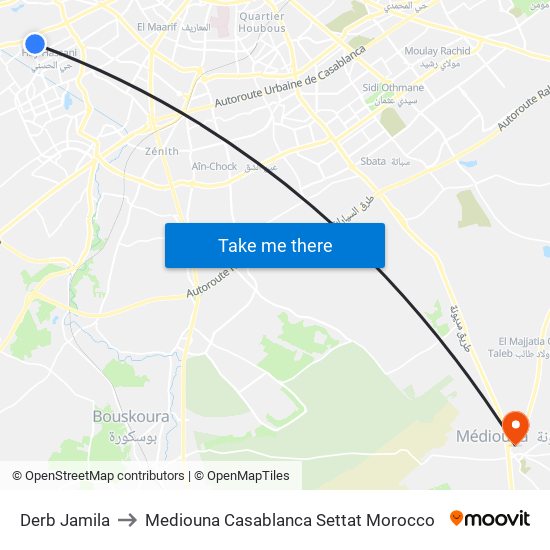 Derb Jamila to Mediouna Casablanca Settat Morocco map