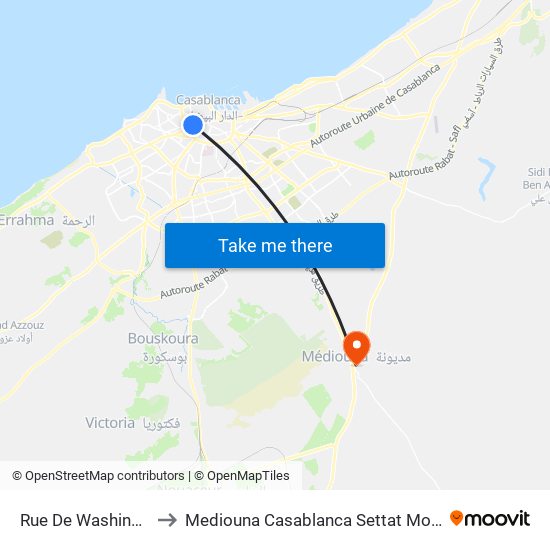 Rue De Washington to Mediouna Casablanca Settat Morocco map
