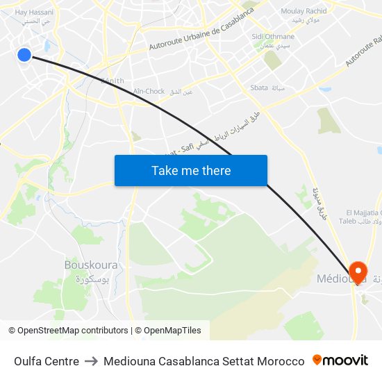 Oulfa Centre to Mediouna Casablanca Settat Morocco map