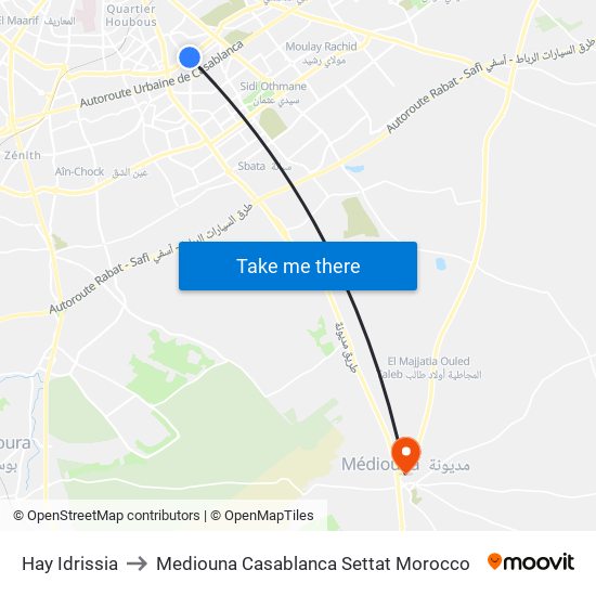 Hay Idrissia to Mediouna Casablanca Settat Morocco map