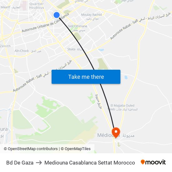 Bd De Gaza to Mediouna Casablanca Settat Morocco map