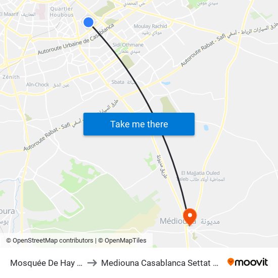 Mosquée De Hay Farah to Mediouna Casablanca Settat Morocco map