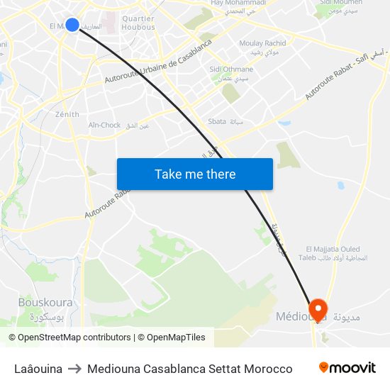 Laâouina to Mediouna Casablanca Settat Morocco map