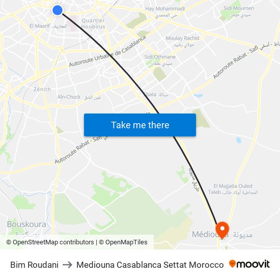 Bim Roudani to Mediouna Casablanca Settat Morocco map