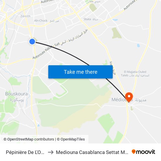 Pépinière De L'Ourika to Mediouna Casablanca Settat Morocco map