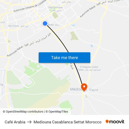 Café Arabia to Mediouna Casablanca Settat Morocco map