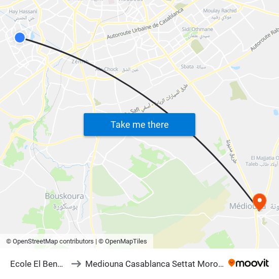 Ecole El Bennay to Mediouna Casablanca Settat Morocco map