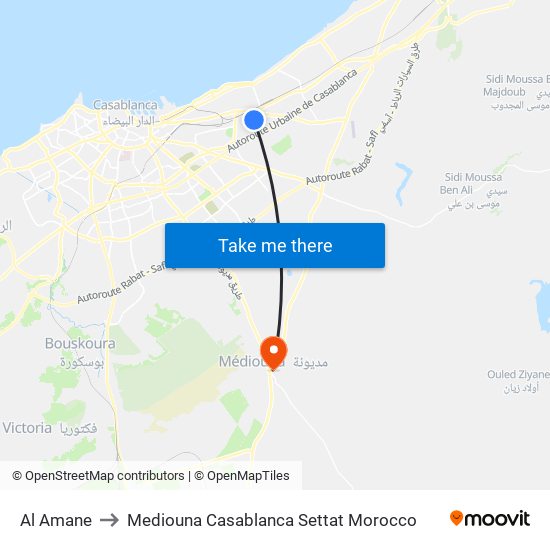 Al Amane to Mediouna Casablanca Settat Morocco map