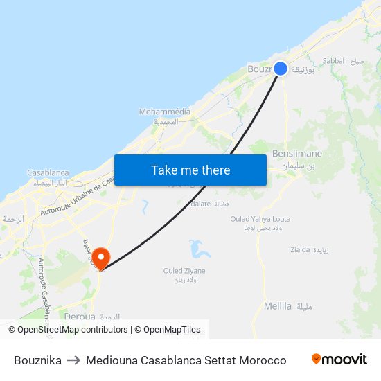 Bouznika to Mediouna Casablanca Settat Morocco map