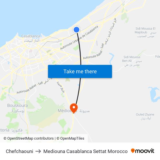 Chefchaouni to Mediouna Casablanca Settat Morocco map