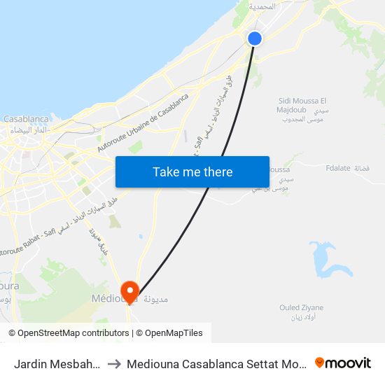 Jardin Mesbahiate to Mediouna Casablanca Settat Morocco map