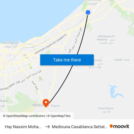 Hay Nassim Mohammedia to Mediouna Casablanca Settat Morocco map