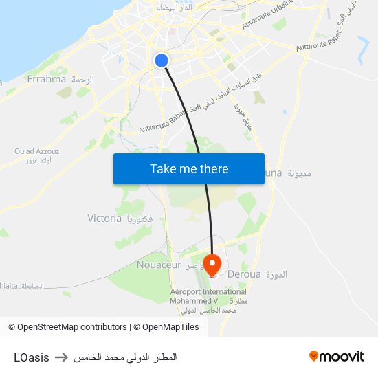 L'Oasis to المطار الدولي محمد الخامس map