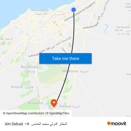 Aïn-Sebaâ to المطار الدولي محمد الخامس map