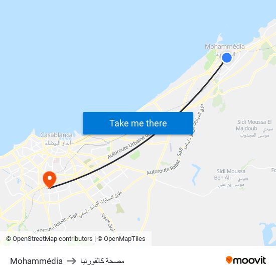 Mohammédia to مصحة كالفورنيا map