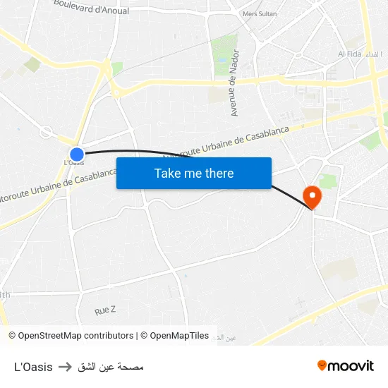 L'Oasis to مصحة عين الشق map