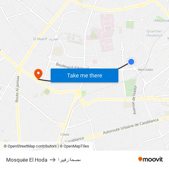 Mosquée El Hoda to مصحة رفييرا map