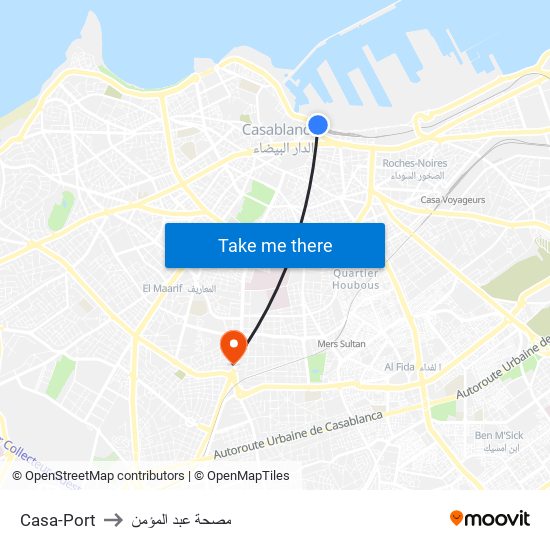 Casa-Port to مصحة عبد المؤمن map