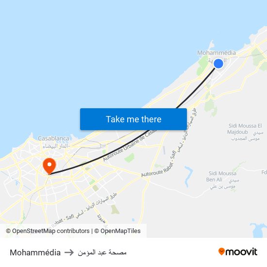 Mohammédia to مصحة عبد المؤمن map