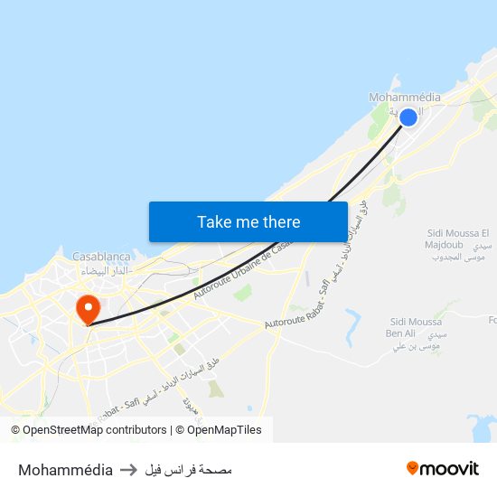 Mohammédia to مصحة فرانس فيل map