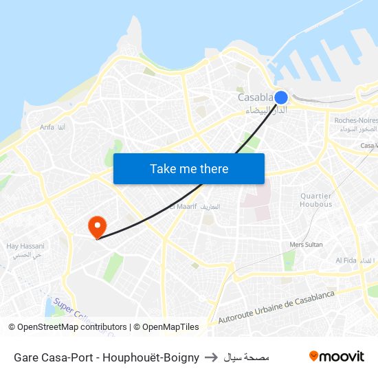 Gare Casa-Port - Houphouët-Boigny to مصحة سيال map