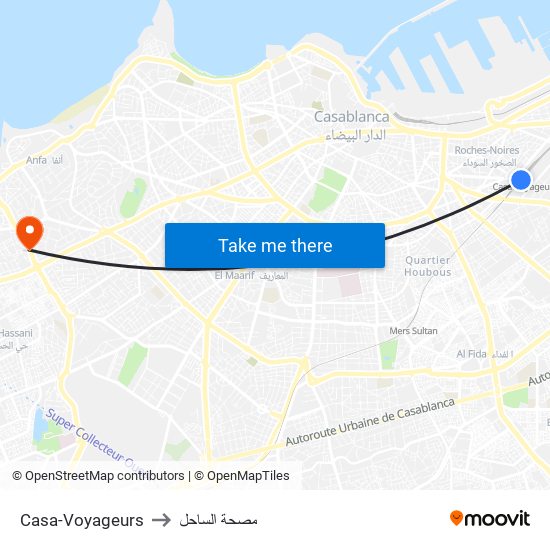 Casa-Voyageurs to مصحة الساحل map