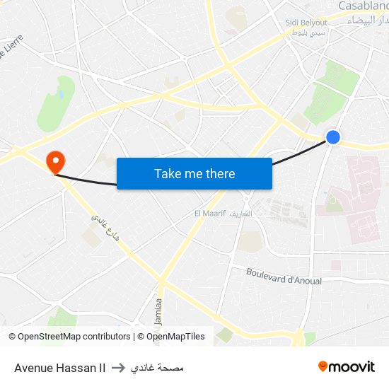 Avenue Hassan II to مصحة غاندي map