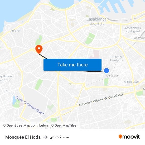 Mosquée El Hoda to مصحة غاندي map