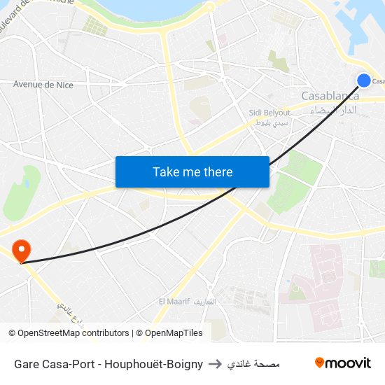 Gare Casa-Port - Houphouët-Boigny to مصحة غاندي map