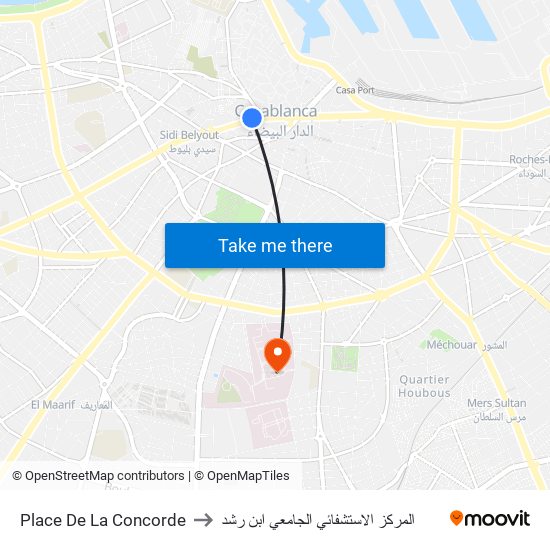 Place De La Concorde to المركز الاستشفائي الجامعي ابن رشد map