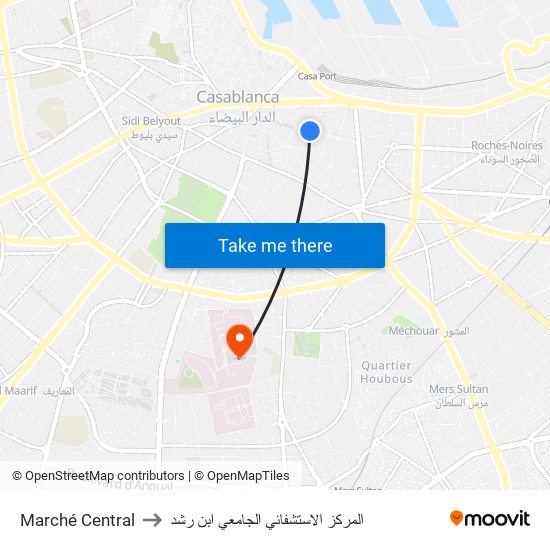 Marché Central to المركز الاستشفائي الجامعي ابن رشد map
