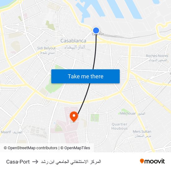 Casa-Port to المركز الاستشفائي الجامعي ابن رشد map