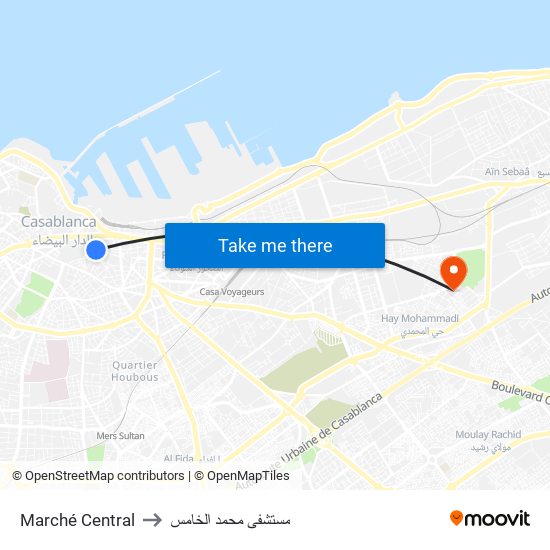 Marché Central to مستشفى محمد الخامس map