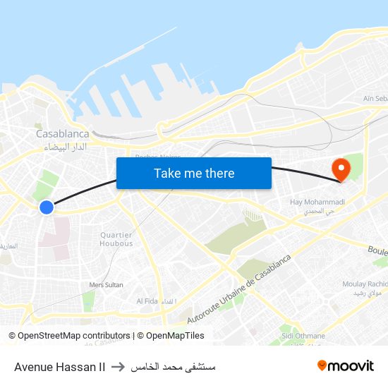 Avenue Hassan II to مستشفى محمد الخامس map