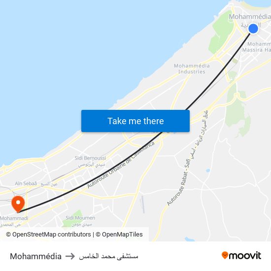 Mohammédia to مستشفى محمد الخامس map