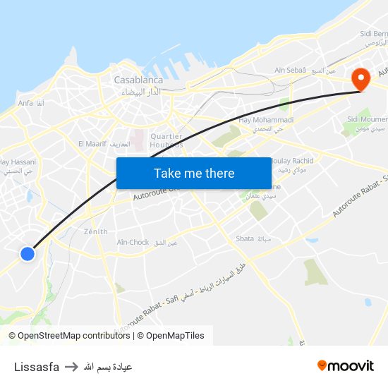 Lissasfa to عيادة بسم الله map