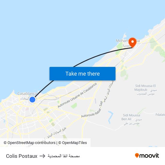 Colis Postaux to مصحة انفا المحمدية map