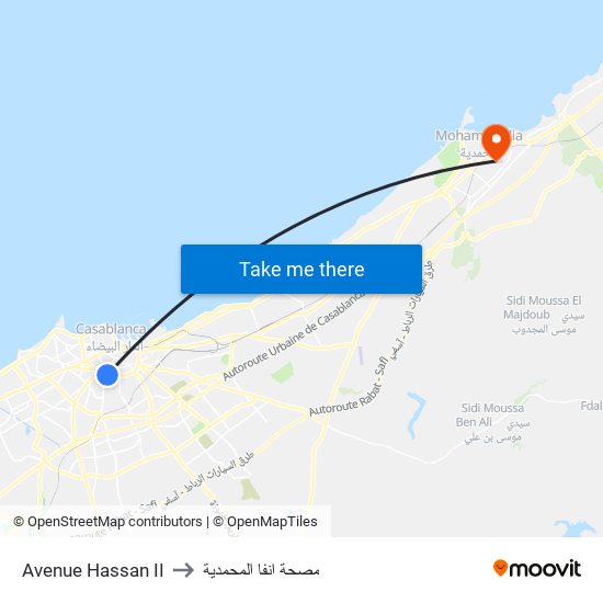 Avenue Hassan II to مصحة انفا المحمدية map