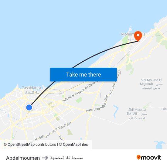 Abdelmoumen to مصحة انفا المحمدية map