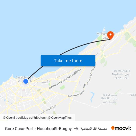 Gare Casa-Port - Houphouët-Boigny to مصحة انفا المحمدية map