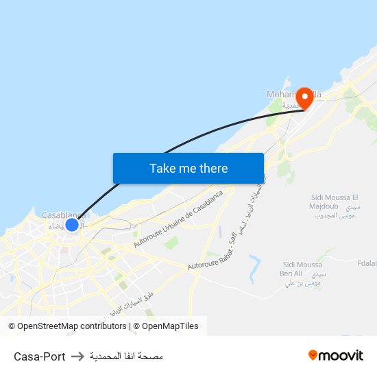 Casa-Port to مصحة انفا المحمدية map