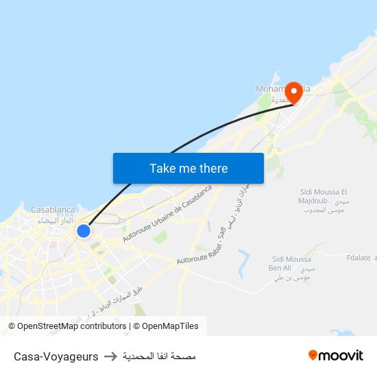 Casa-Voyageurs to مصحة انفا المحمدية map