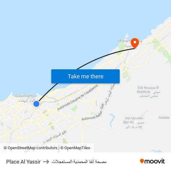 Place Al Yassir to مصحة أنفا المحمدية-المستعجلات map