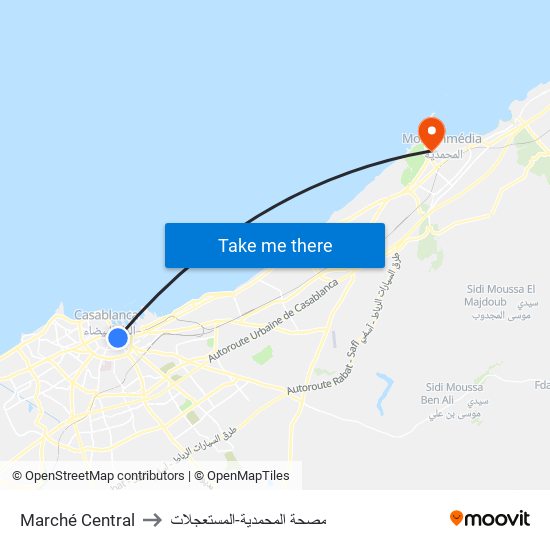 Marché Central to مصحة المحمدية-المستعجلات map